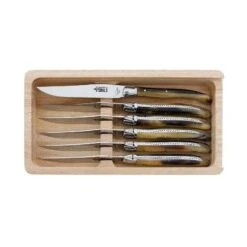 Coffret 6 Couteaux De Table Laguiole G.David Façon Corne Blonde 23cm
